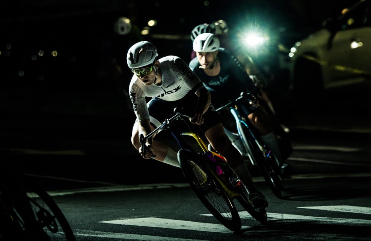 Founder during a competitive cycling event.