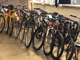 Bicycles being prepared for donation.