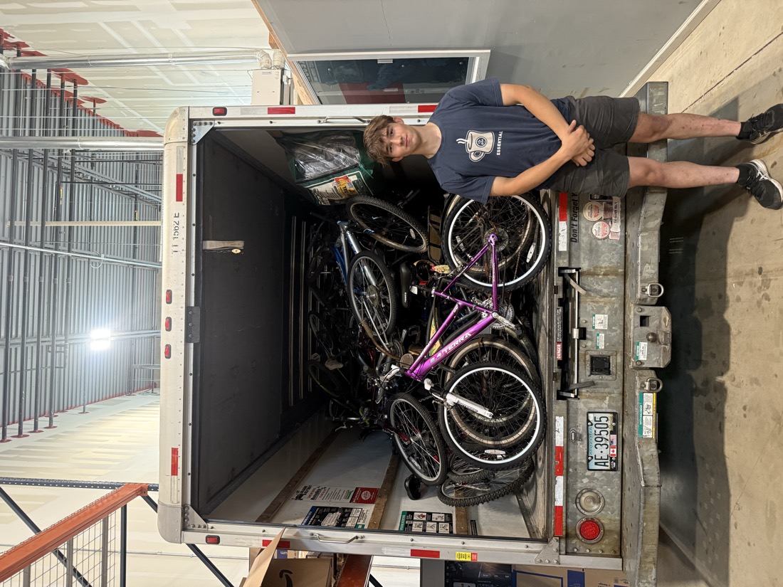 The second U-Haul truck loaded with bicycles from both hauls, ready for the warehouse.